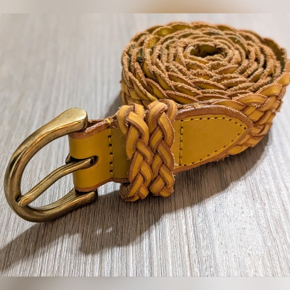 American Eagle Outfitters Accessories - Vintage Braided Yellow Leather Belt - Preloved